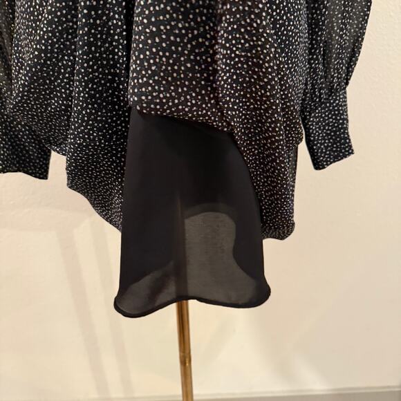 Reset by Jane Black Polka Dot Long Sleeve Mini Dress V Neck Fit Flare Boho Fall - Picture 5 of 11